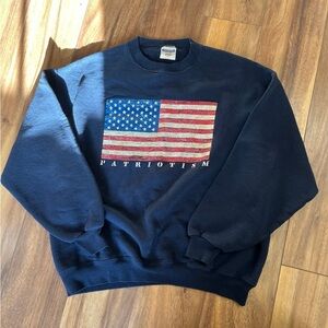 Jerzees Navy Blue American Flag Crewneck Sweater
